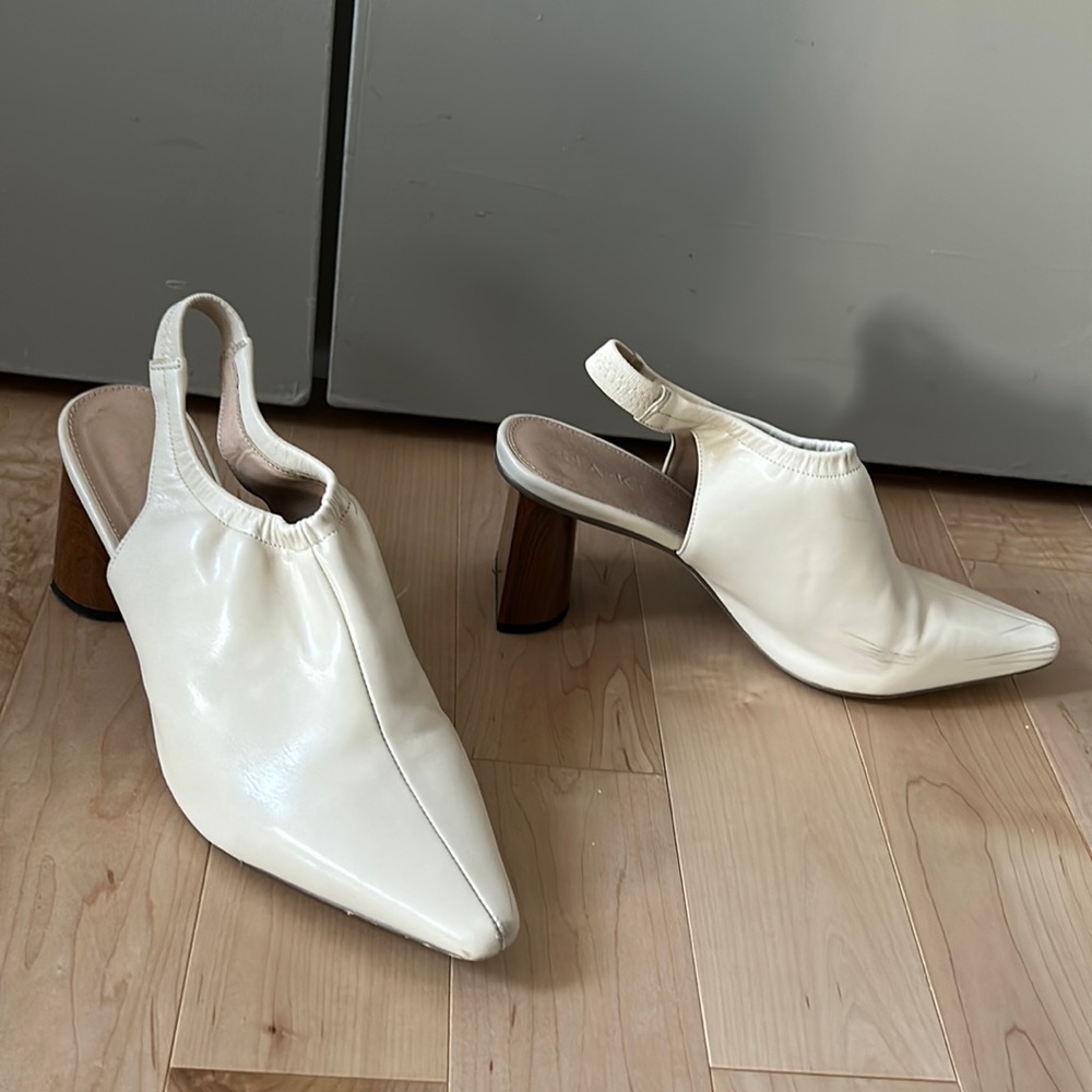 Beige Heeled Boots with open heel